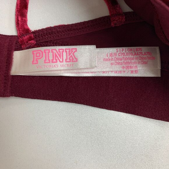 Pink Victorias Secret Bralette Women S Small Maroon Unlined Crushed Velvet Strap - Picture 8 of 12